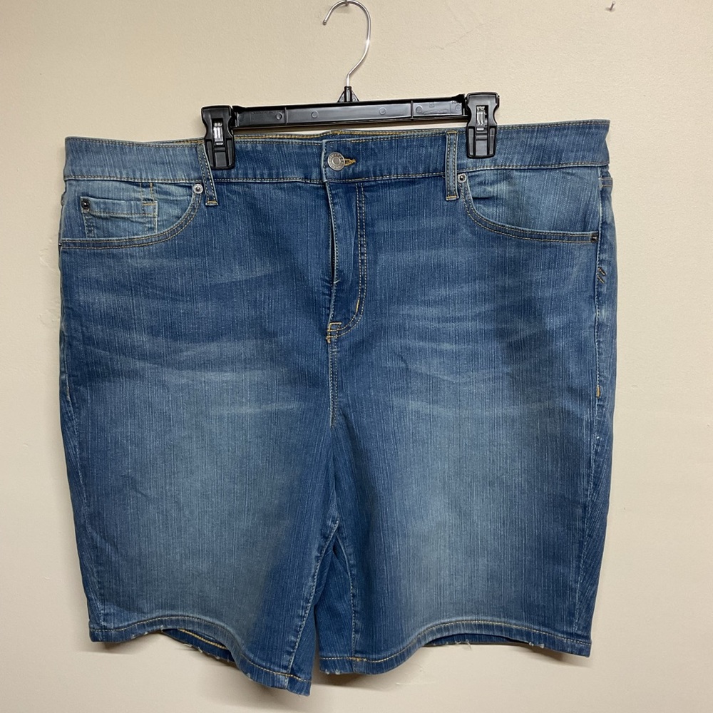 torrid Medium Blue Denim Shorts with Gold Stitching